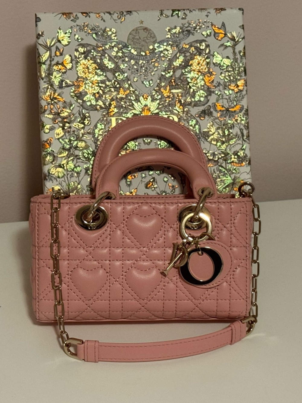 Dior Pink melocoton D-Joy micro with Heart Motif quilting - Picture 5 of 7